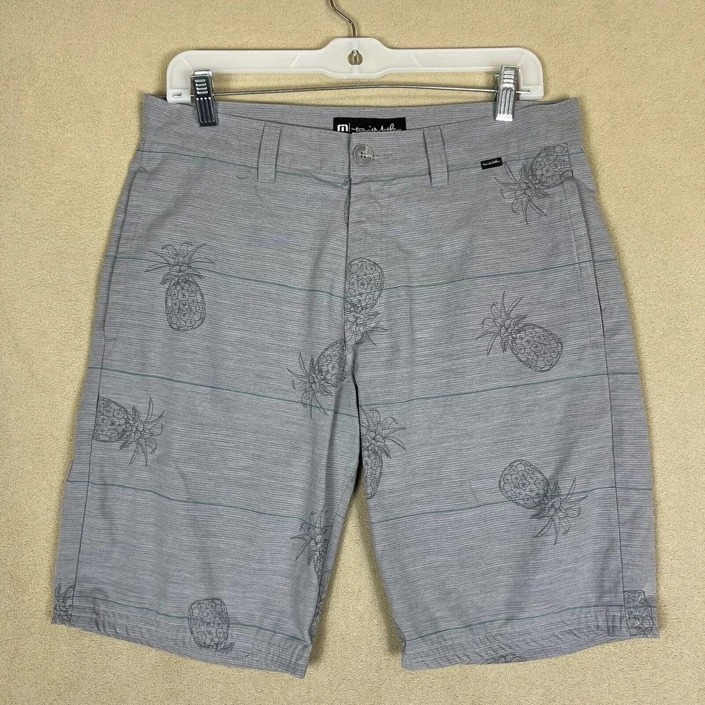 Travis Mathew Shorts Adult 32 Gray Pineapple Print Golf Golfing Lightweight Mens
